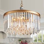 MEIXISUE Modern Crystal Luxury Chandelier Gold Metal and K9 Clear Crystal 6-Lights Contemporary Chandelier Pendant Light Fixtures for Kitchen Island Living Room Dining Room Entryway Foyer UL Listed