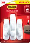 3M Command, Pack 4 Hooks, Holds Upto 2.2 Kg, Removable, Comes Off with No Paint Damage, Large Utility Wall Hooks, Heavy Duty, Holds Strongly, Reusable - Plastic, White