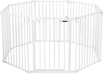 BABY JOY 3-in-1 Baby Metal Safety Gate, 8-Panel Baby Playpen Fence Gate, Foldable Baby Pet Gate Extra Wide w/Multiple Shapes, Baby Play Yard Activity Center Suitable for Home Indoor & Outdoor (White)