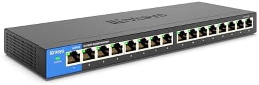 Linksys LGS116 16 Port Gigabit Unmanaged Network Switch - Home / Office Ethernet Switch Hub with Metal Housing - Wall Mount or Desktop Ethernet Splitter, Easy Plug & Play Connection