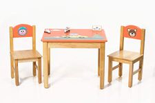 Modern Kraftz 'Jack and The Bear' Themed Wooden Kids Study Table with 2 Chairs Set for Home and Play School - Orange