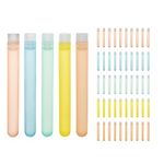 ULAB Plastic Test Tubes with Flange Stoppers, 50pcs of Dia.16x125mm Party Tubes, Assorted Color, 50pcs PE Flange Stoppers, Dia.16mm, Nature Color, UTT1021