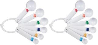 Tala Plastic Measuring Spoons, Set of 6 Spoons with 1/4 TSP/1.25ml - 1/3tsp/1.65ml - 1/2 TSP/2.5ml - 1tsp/5ml - 1/2tbs/7.5ml - 1 tbs/15ml Measurements (Pack of 2)
