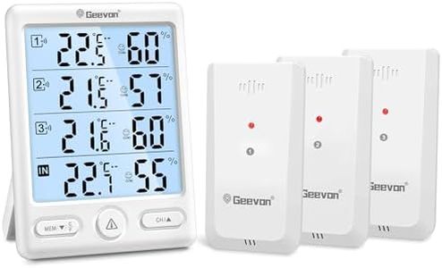 Geevon Indoor Outdoor Thermometer Wireless, 5-Inch Display Digital Hygrometer Thermometer Temperature Humidity Monitor with 3 Remote Sensors and Backlight, Battery-Powered(White)
