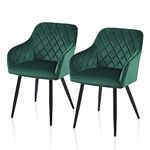 TUKAILAi Velvet Dining Chairs Set of 2 Upholstered Kitchen Accent Chairs with Arms and Metal Legs, Lounge Tub Chairs for Home Living Room Bedroom Reception, Green