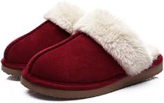 Litfun Women's Fuzzy Memory Foam Slippers Fluffy Winter House Shoes Indoor and Outdoor, Wine 6