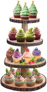 OwnColor Cupcake Stand Wooden Tiered Tray Stand 4 Tier Cupcake Holder Wood Cupcake Tower Rustic Dessert Display Stands for Baby Shower Decorations Rustic Wedding Party Farmhouse Decor