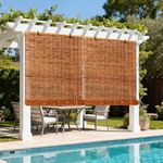 Natural Bamboo Blinds No Drilling 55 90 100 110 120 140 150 160 180cm Outdoor Roller Blinds Waterproof Roman Blind for Windows Shutters Kitchen Garden Porch Shades Easy to Install Brown(W140xH120cm)