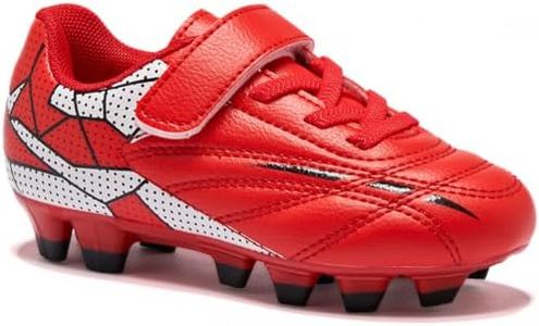 LIGVIV Soccer Cleats for Toddlers, Laceless Football Shoes, Outdoor Firm Ground, Little Kids & Big Kids (Red, Toddler, 9, Numeric, US Footwear Size System, Medium)