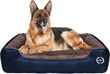 SITSNOOZE Dog Beds Extra Soft Orthopaedic Washable Pet Bed with Anti-Slip and Water Resistant Bottom - Brown and Blue, XL