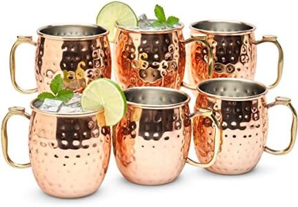 Kitchen Science Moscow Mule Mugs Set of 6| Food Safe | High Grade Stainless Steel Mugs With Pure Copper Plating | Brass Handles With Thumb Rest |19 Oz | Large Size