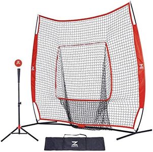 ZELUS 7x7ft Baseball Softball Practice Net | Portable Baseball Net with Tee, 2.8" 16oz Weighted Baseball and Carry Bag for Batting Hitting and Pitching