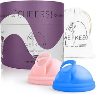 WE KEEO Reusable Menstrual Discs - 100% Medical-Grade Silicone Period Disc -Leak-Free 12-Hour Comfort - Eco-Friendly Tampon Disc Pad & Cup Alternative (Light Pink & Blue)