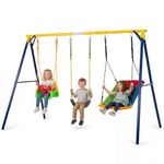 COSTWAY Swing Set, Heavy Duty Extra Large Metal Swing Frame with Platform Swing, Belt Swing, Baby Swing, Indoor Outdoor Playground Playset for Kids Toddlers (346 x 182 x 186cm, 150kg Weight Capacity)