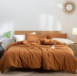 DONEUS Duvet Cover Queen Size - 100% Washed Cotton Duvet Cover Set Linen Like Textured 3 Pieces Breathable Soft Bedding Set with Zipper Closure (Burnt Orange Queen Size, 90"x90")