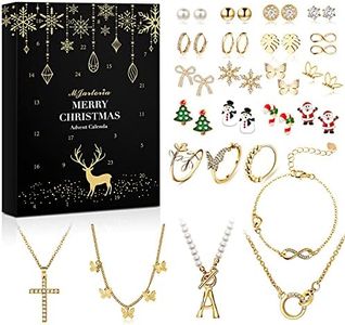 MJartoria Advent Calendar for Women - Trendy Gold Jewelry 24 Days Christmas Countdown Advent Calendar Gold Necklaces Bracelets Earrings Dainty Jewelry Surprise Gifts