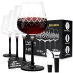 MIAMIO – 480 ml Red Wine Glasses, Set of 4 Large Wine Glasses Crystal Wine Glasses with Black Long Stem Wine Glasses + Wine Stopper & Aerator - Crystaluna Collection
