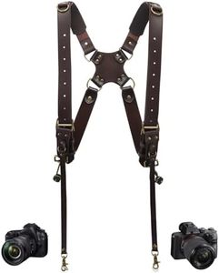 4J LEDR Camera Harness,Leather Dual Shoulder Strap for Photographer,Dual Camera Harness for 2 Cameras Carrying for Men&Women,Multi Camera Gear for DSLR/SLR Strap,Quick Release,Small Size,Brown