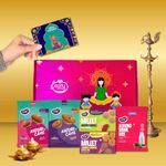 Early Foods - Utsav Diwali Gift Hamper - 5 Pack - Diwali Snack Gift Box Contains - Multigrain Millet Jaggery Cookies 80g, Ajwain Jeera Millet Jaggery Cookies 80g, Almond Drink Mix 50g, Beetroot Cake Premix 60g, Dry Fruit Cake Premix 60g & Deepavali Greeting Card