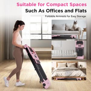 CITYSPORTS Folding Treadmill 8% Incline, 2.0HP, Under Desk, Pink – Adjustable Speed, LED Display, Fitness App