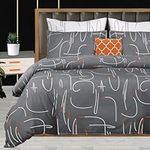 Pamposh Double Duvet Set - Premium Microfibre Reversible Duvet Cover Sets - Bedding Double Bed Set - Double Bedding Polyester Quilt Set (Grey/White/Orange, Double (200 x 200 cm))