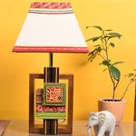 Aakriti Art Creations Table Lamp Handcrafted in Wood with Tribal Motifs & White Shade? (6x4x12.5)