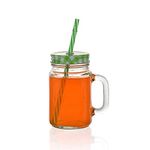 Raghavendra Sarkar® Mason Glass Jar with Reusable Straw For Beverages, Fruit Juices On Party (Random color, 450 ml; Set of 1)