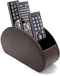 Fosinz Remote Control Holder Organizer Table Desk Leather Control Storage TV Remote Control Organizer with 5 Spacious Compartments (Dark Brown)
