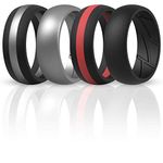 ThunderFit Silicone Wedding Rings for Men - 4 Rings (Silver Black, Black, Silver, Red Black, 8.5-9 (18.9mm))