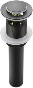 Bathroom Sink Pop Up Drain Assembly With Overflow Fits 1.57 to 2.36 Inch Sink Openings with 1-1/4 Inch Tailpiece Small Cap Solid Brass Drain Stopper (Matte Black)