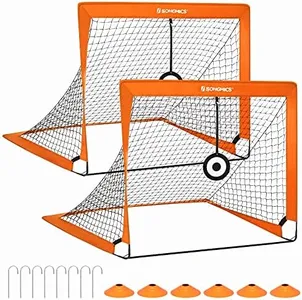 SONGMICS Kids Soccer Goals for Backyard, 4x3 ft Portable Soccer Nets Training Equipment, with Targets and Training Cones, Toddler Soccer Goal with Carrying Bag, for Field, Orange USZQ422O01