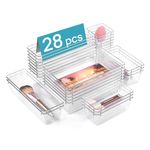 Vtopmart 28 PCS Clear Plastic Drawer Organizers Set, 4-Size Bathroom and Vanity Drawer Organizer Trays, Acrylic Storage Bins for Makeup, Cosmetic, Kitchen Utensils, Tool Organizer for Gadgets