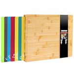 Winged Sirius 8 in 1 Extra Large Bamboo Wooden Chopping Boards Set with 7 Colour Coded PP Mats (Meat Bread Fish Cheese Dairy) Organic Antibacterial Odour Resistant Dishwasher Safe (42 X 34 X 3.5cm)