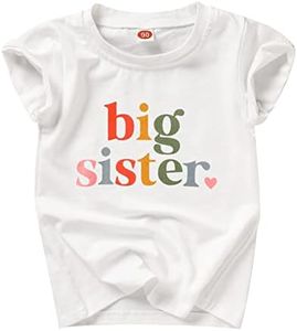 Big Sister Shirt for Little Girls Cotton T-Shirt Clothes Short Sleeve Tops Toddler Baby Announcement Outfits, White, 2-3 Years