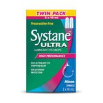 Systane Ultra Preservative Free Lubricant Eye Drops for Dry Eyes, Fast Acting Dry Eye Relief - 2 x 10ml
