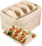 50Pcs Taco Plates 3 Compartments Taco Serving Plates Stackable Taco Tray Holder No Mess Taco Plates Keeps Your Tacos Upright Microwave Safe for Taco Pita Bread Party