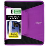 Five Star Zipper Binder, 1-1/2 Inch 3-Ring Binder for School, 3 Pocket Expanding File, 500 Sheet Capacity, Berry Pink/Purple (72532)