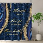 Omifly Navy Blue Marble Shower Curtain 60Wx72H Inch Inspirational Quotes Abstract Gold Veins Modern Luxury Aesthetic Fluid Ink Texture with 12 Plastic Hooks Fabric Waterproof Toilet Accessories Decor