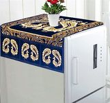 Kuber Industries Peacock Print Fridge Cover With Side Pockets|Fridge Top Cover|Refrigerator Cover|Washable Cotton Material|6 Utility Pockets (Blue)