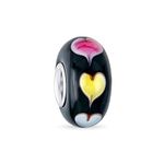 Black Red Yellow Murano Glass .925 Sterling Silver Core Spacer Hearts Charm Bead For Women For Teen Fits European Bracelet