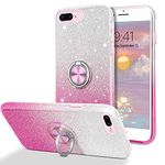 DUEDUE for iPhone 8 Plus Case,iPhone 7 Plus Case,Glitter Bling Sparkly Cute Phone Cover with Ring Stand Shockproof Soft TPU Slim Protective Case for iPhone 7 Plus/8 Plus for Women Girls, Pink