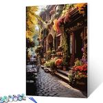 Tucocoo European Architecture Town Paint by Numbers for Adults Rome Scenery DIY Oil Painting Kits for Kids Green Leaves Paintings Pictures Arts Crafts for Home Wall Decor （16x20inch Frameless）