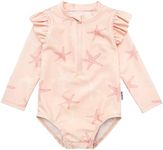 Gerber Girls' Toddler Long Sleeve One Piece Rashguard Swimsuit, Pink Starfish