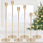 SAHENITEANA Candle Holders for Taper Candles, Metal Candle Stand Decorative Candlestick Holder for Wedding, Dinning, Party, Fits 3/4 inch Thick Candle & Led Candles (Gold, Set of 6)