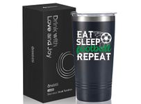 Onebttl Football Gifts for Men, Coach, Players, Teens, Football Travel Mugs Cups for Football Lovers, 590ml Stainless Steel Tumbler for Men, Black (Eat, Sleep, Football, Repeat)