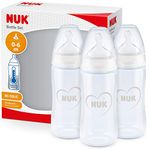 NUK First Choice+ Baby Bottles | 0-6 Months | 150 ml | Anti-Colic Bottles with Orthodontic Silicone Teat | Temperature Control | BPA-Free | Grey & White | 3 Count