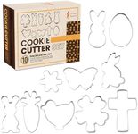 Easter Cookie Cutters 10 Piece - Stainless Steel, Butterfly, Rabbit, Flower, Egg, Shamrock, Bunny, Carrot, Side Rabbit, Cross, Chock Shapes, Food Safe, Animal Cookie Cutters