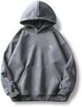 GURUNVANI Mens Faux Suede Hoodie Embroidered Kangaroo Pocket Hoody Pullover, 23wy661grey, Medium