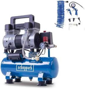 Scheppach HC08Si Ultra Silent Kompressor klein inkl. 14-tlg Zubehörset | 8bar Arbeitsdruck | 6L Kessel | 1,5PS / 1100W | ölfrei & wartungsarm | Ansaugleistung 162 L/min | Leise Kompressor 67,4 db(A)