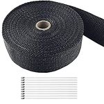 Foneso Car Exhaust Wrap, Exhaust Tape Bandage Titanium Black Fiberglass Heat Insulation Wrap Roll with 10 Stainless Steel Ties, for Motorcycle Car Exhaust Pipes, Mainfold (Black, 1 Roll 5M)